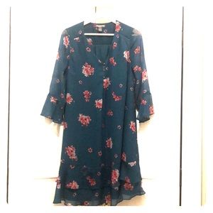A Pea in the Pod Teal Chiffon Floral Dress